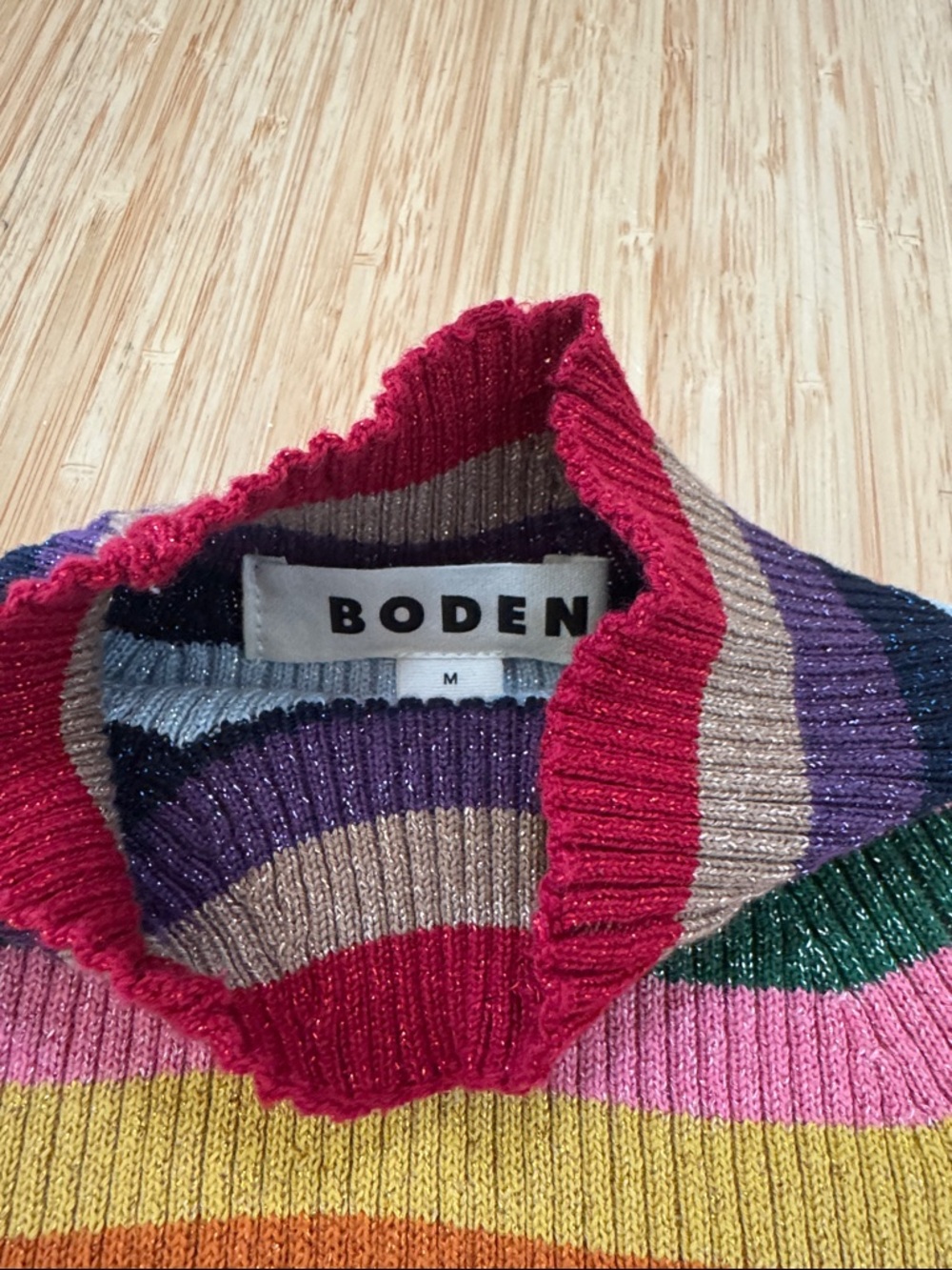 Boden Striped Multi-Color Ribbed Turtleneck Sweater - Picture 3 of 3